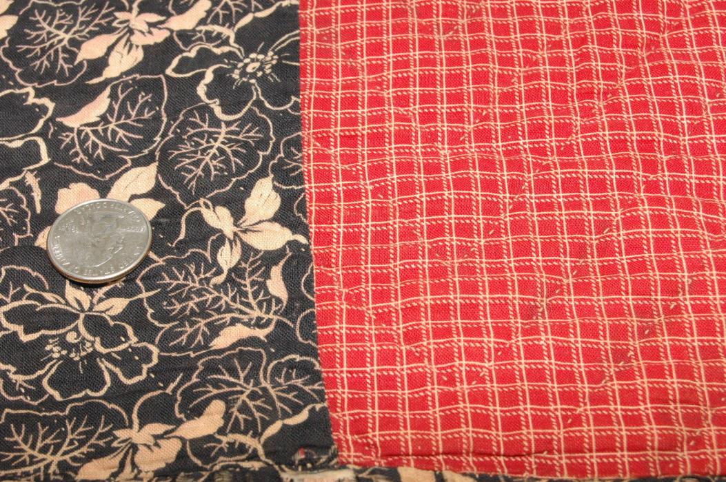 Black Tan Red 1880 Arts Crafts Design Cotton Quilt Piece Study Repurpose B