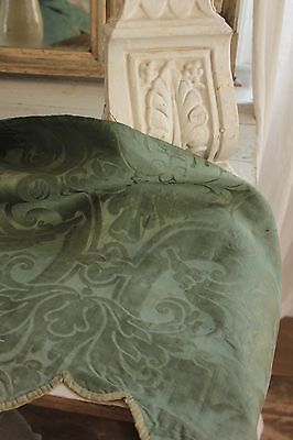 Italian 18th century silk damask valance green textile Antique early 1700's