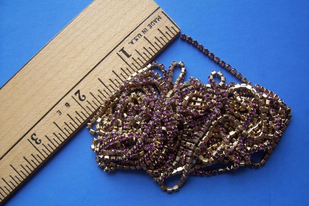 Vtg antique String Lavender Rhinestone Lace Trim Applique Dolls/Millinery