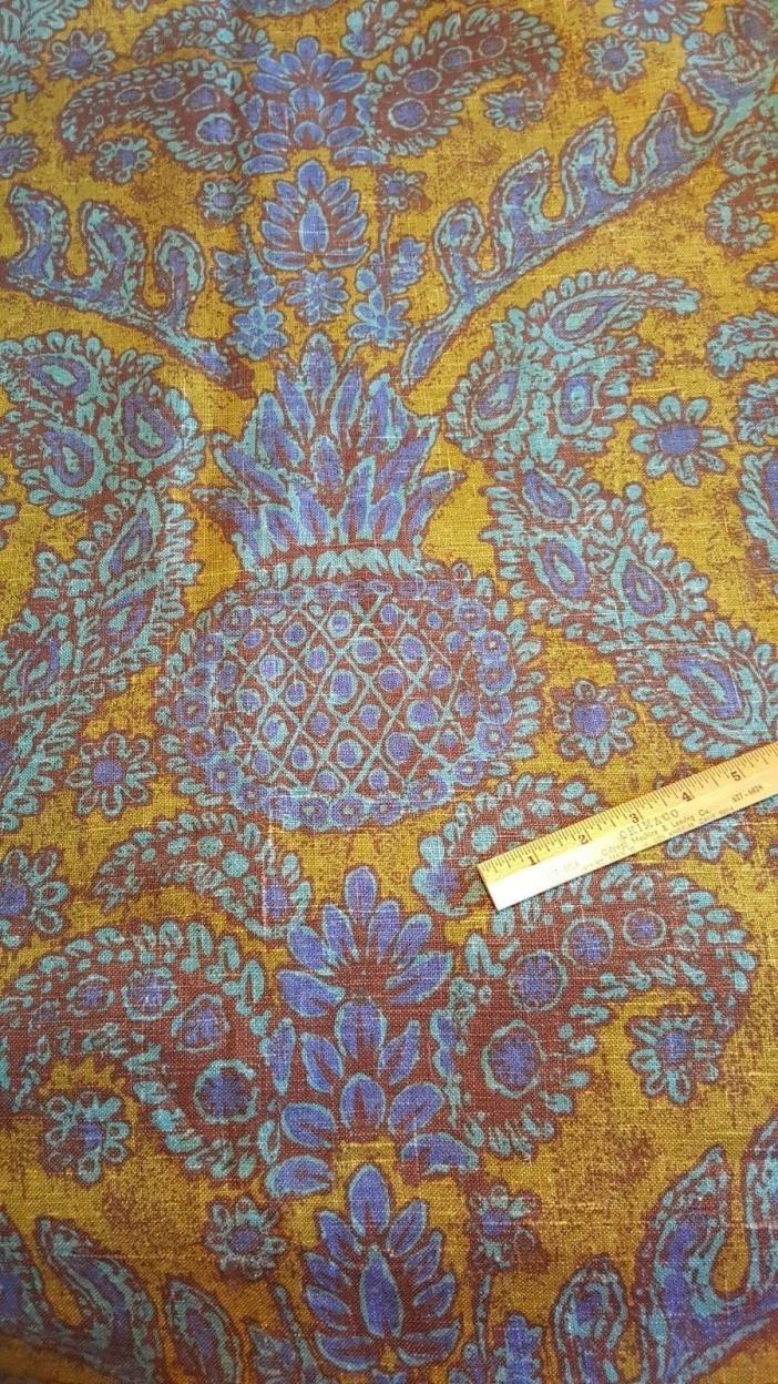 Vintage Vat Dyed 100% Linen Home Decorating Fabric Blues Browns 3 Yds 24
