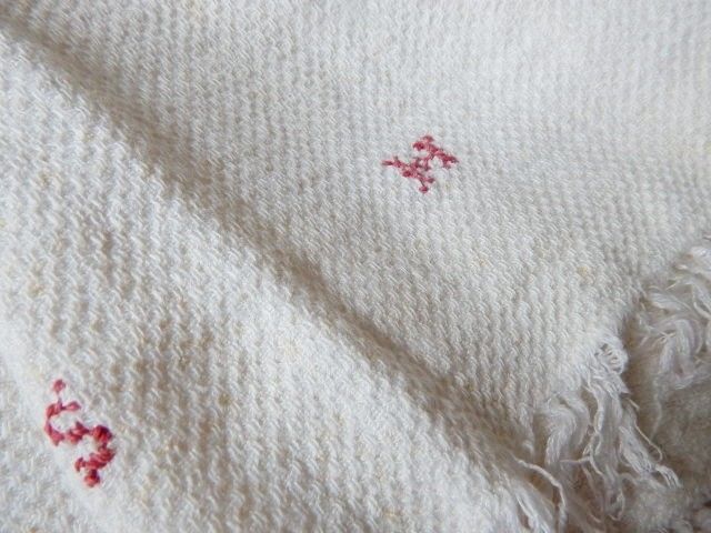 Antique 19thC Homespun Linen Table or Bed Cover w Red Monogram SH