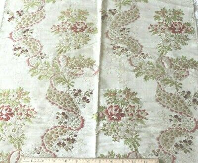 Antique French c1760 18thC Silk Brocade Roses & Lace Motif Fabric~L-33