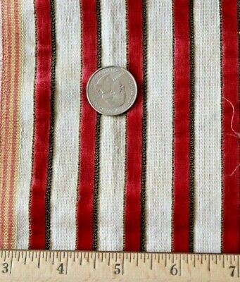 Antique French Silk Velvet Red Stripe Fabric~Dolls~L-17