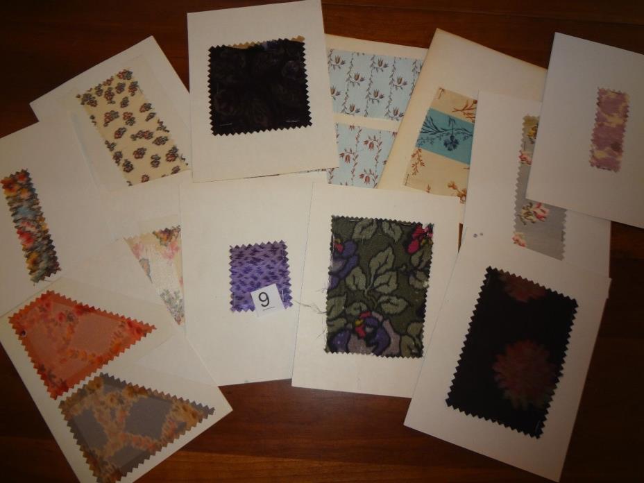 Antique Vintage fabric lot 12 carded swatch samples Silk 1900 - 1910 1920 French