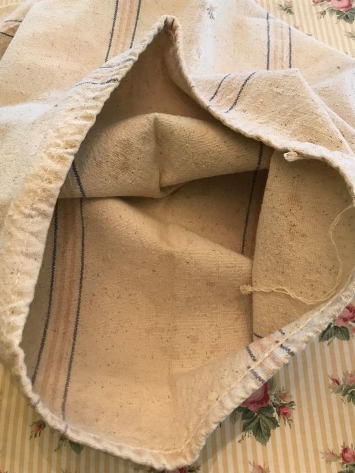 Antique Linen Hemp Flax Feed Sack Grain Bag Nubby Blue Pink Stripe