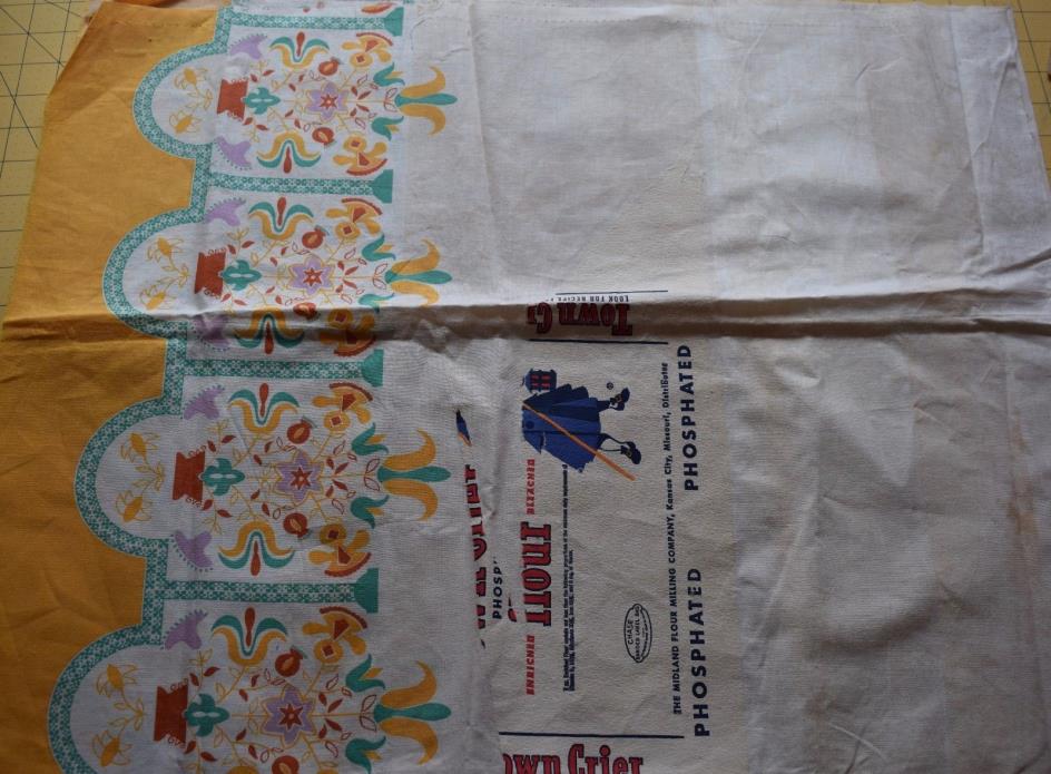 6551 Vintage Town Crier printed flour sack, partial label, Midland Flour, KC MO