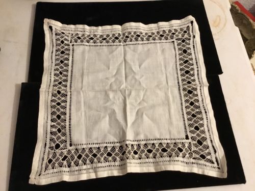 Antique Hand Knitted Lace Handkerchief - White Crochet Vintage Cloth