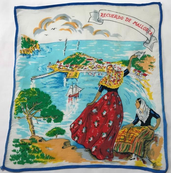 Early Vintage Adorable Souvenir of Mallorca Colorful Silk Handkerchief 10