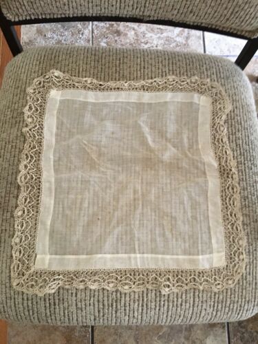Antique Handmade Handkerchief Hand Sewn Crochet Lace