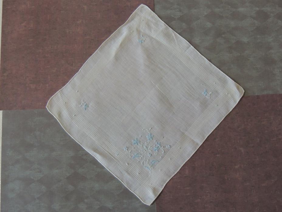 Antique Vtg Embroidered Wedding Bridal Ladies Handkerchief French10 1/2 SQ BLUE