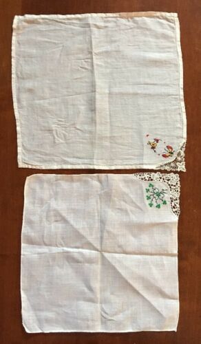 Beautiful, Antique Hankerchiefs, Set Of Two, Handmade, Lace & Needlepoint