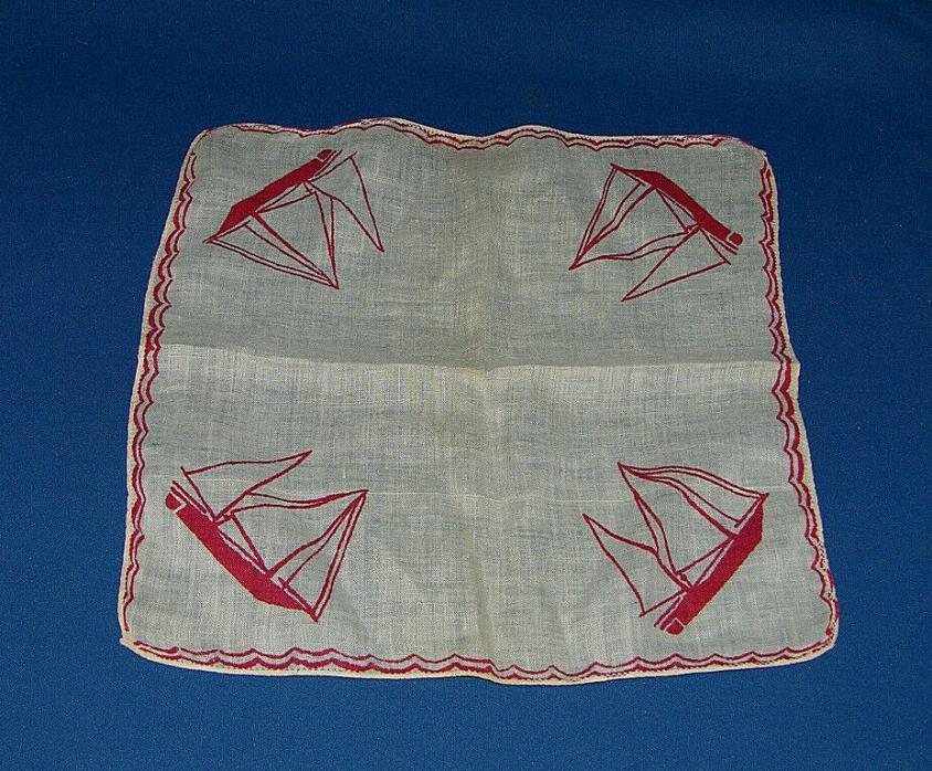 Vintage Handkerchief Sailing Theme Vintage Hankie Sailboats