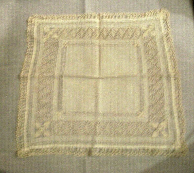 Handkerchief, Tadding w/  Embroidery, Off White 9 1/2