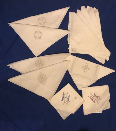 12 VINTAGE Variety WHITE LINEN NAPKINS MONOGRAMMED With An H Portugal And China