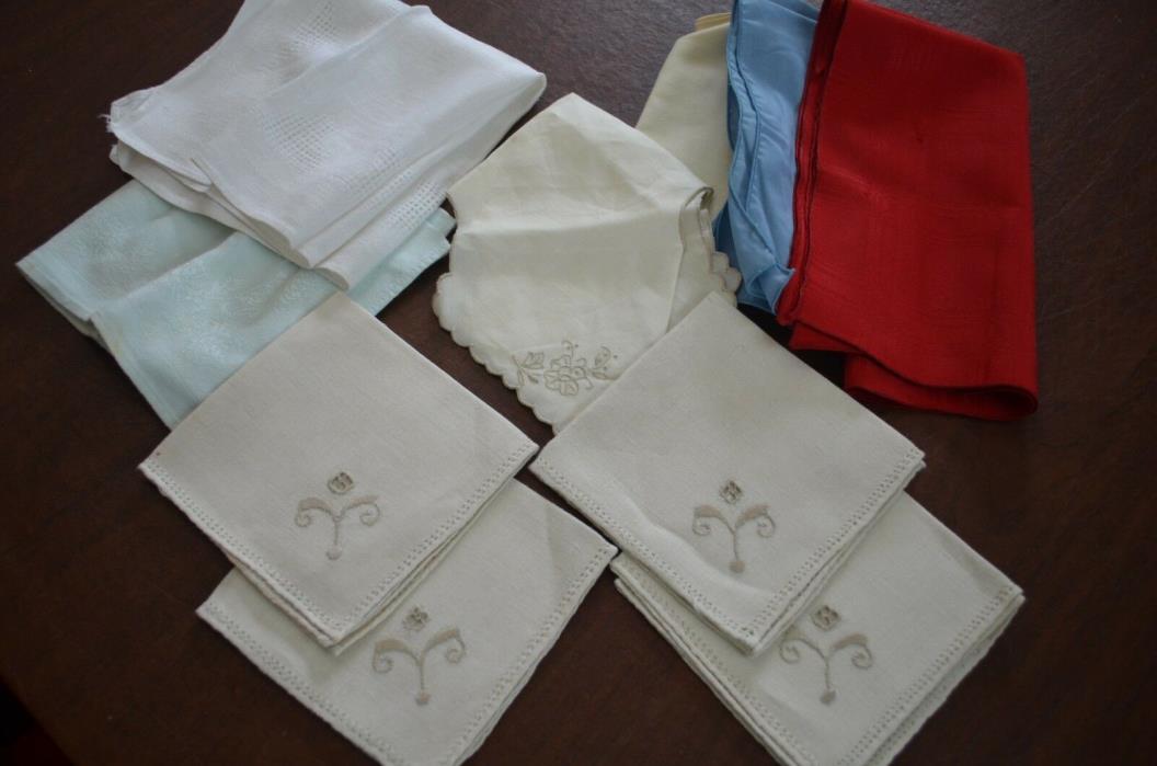Lot Vintage Antique Napkins & Misc. linen cotton ecru embroidered white