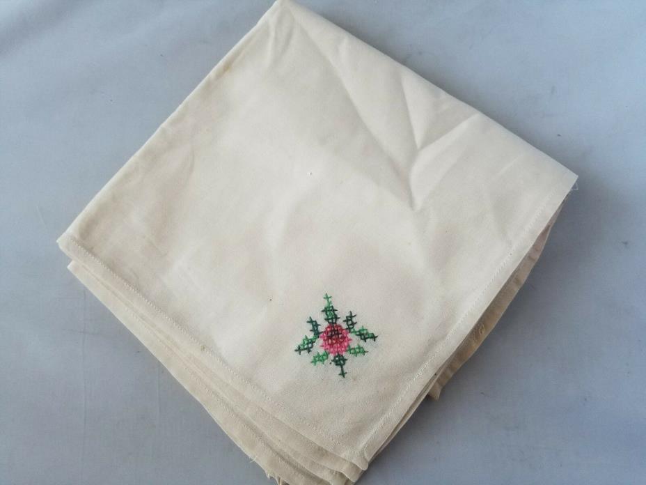 Vintage Fabric Napkins Table Linens Hand Embroidered Beige Square Home Dining 6