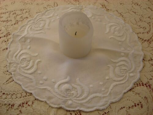 Antique Whitework Embroidery Centerpiece - Padded Satin Stitches - 18