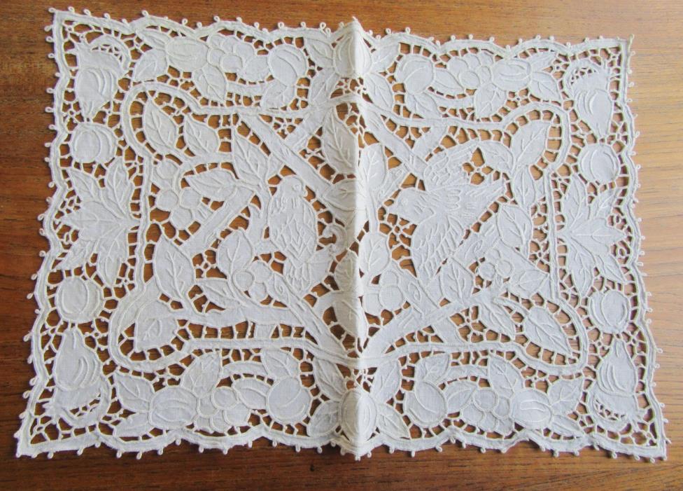 7 Vintage Pierced and Embroiderd Placemats Birds and Leaves Richelieu Lace