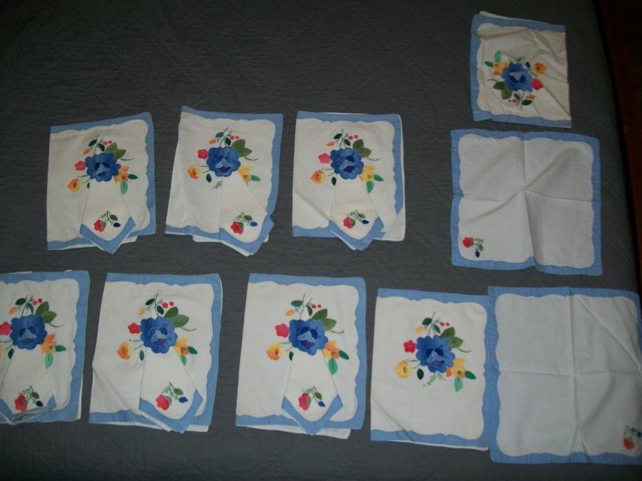 Antique  Hand Embroidery 16pc Placemat Set Linen
