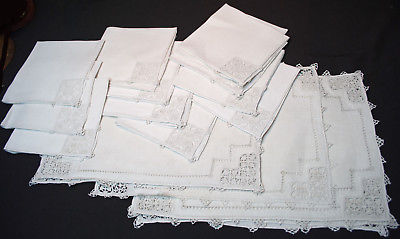 Antique Italian Linen Placemats + Napkins Set Of 20 Pointe De Venise Needlelace