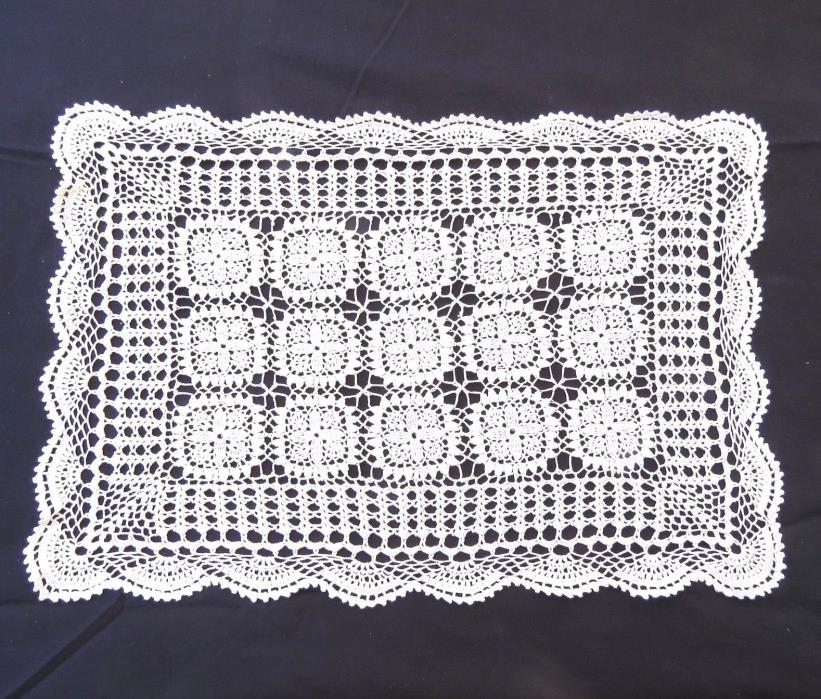 Crochet Lace Doily Placemat 14 x 20 Rectangle White Cotton Floral Medallion