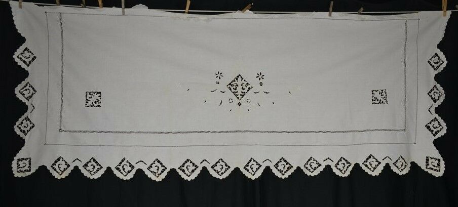 antique runner table cloth Victorian Edwardian very large 32x78  cut work lace