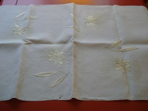 Antique Society Silk Centerpiece - Runner - Gold Silk Embroidery On Linen