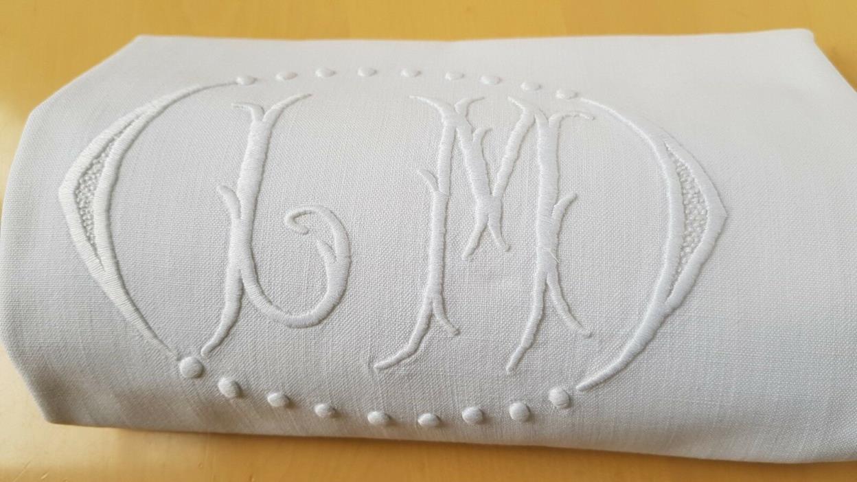Antique French Linen hand embroidered padded 4