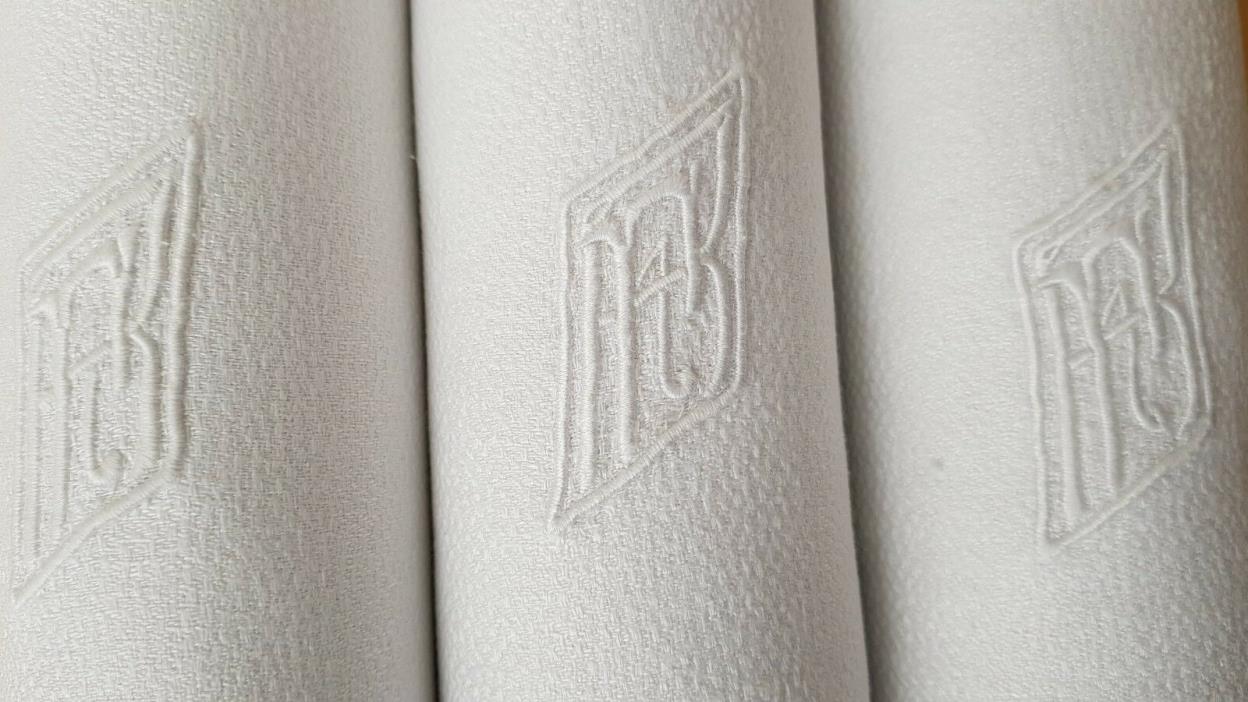 Antique French Linen Tablecloth + 12 XXL napkins hand monogrammed FR RF ART DECO