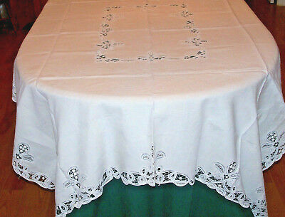 SPECTACULAR VINTAGE BATTENBURG TABLECLOTH, 8 NAPKINS, IVORY LINEN, c1940