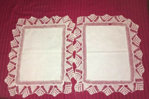 Lot of 2 Identical Vintage Edwardian Butler’s Tray Linens-Hand Made & Crochet