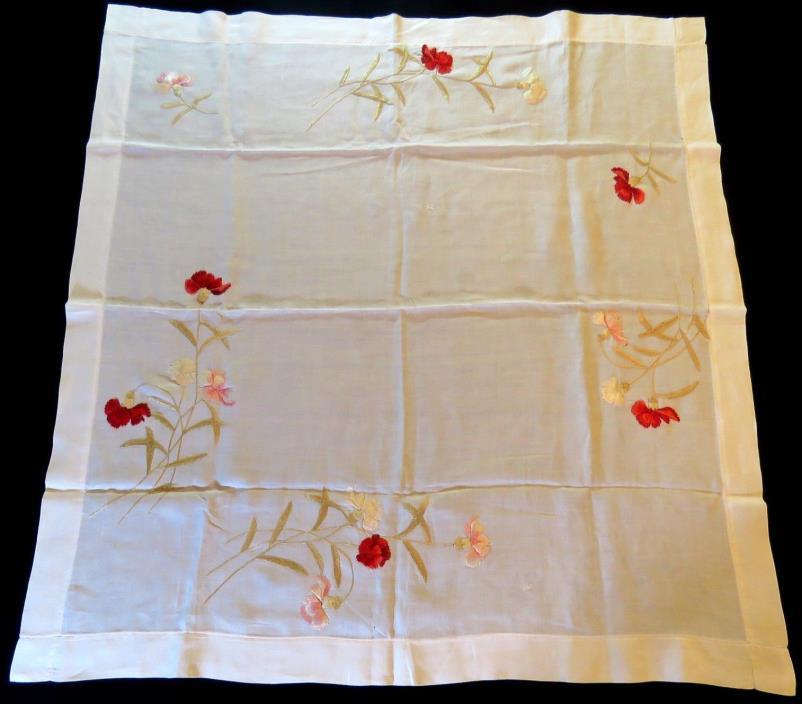 Antique Tablecloth Embroidered White Society Silk Embroidery Table Cover Runner
