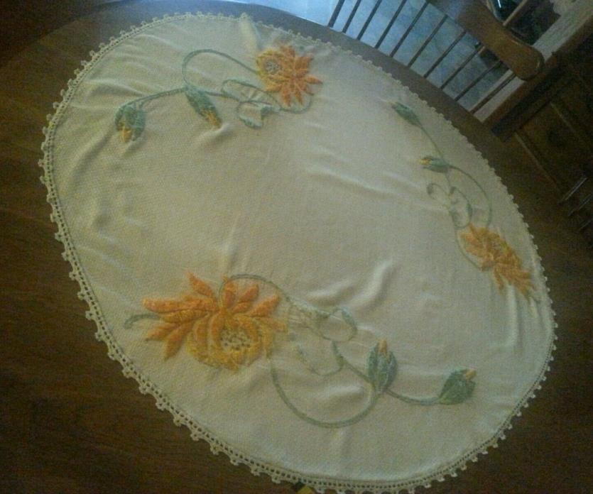 Antique Doily Silk Embroidered Era Huge Pumpkin Silk Flowers Primitive Topper