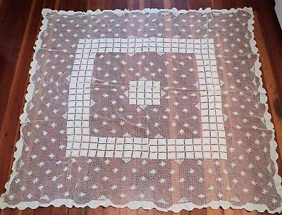 Antique 1900s Cream FILET LACE Tablecloth Art Deco 56