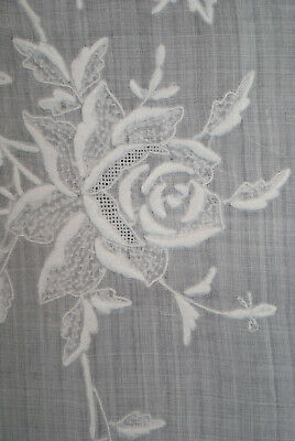 Vintage Organdy Embroidered Tablecloth Hand Stitched Flowers 87