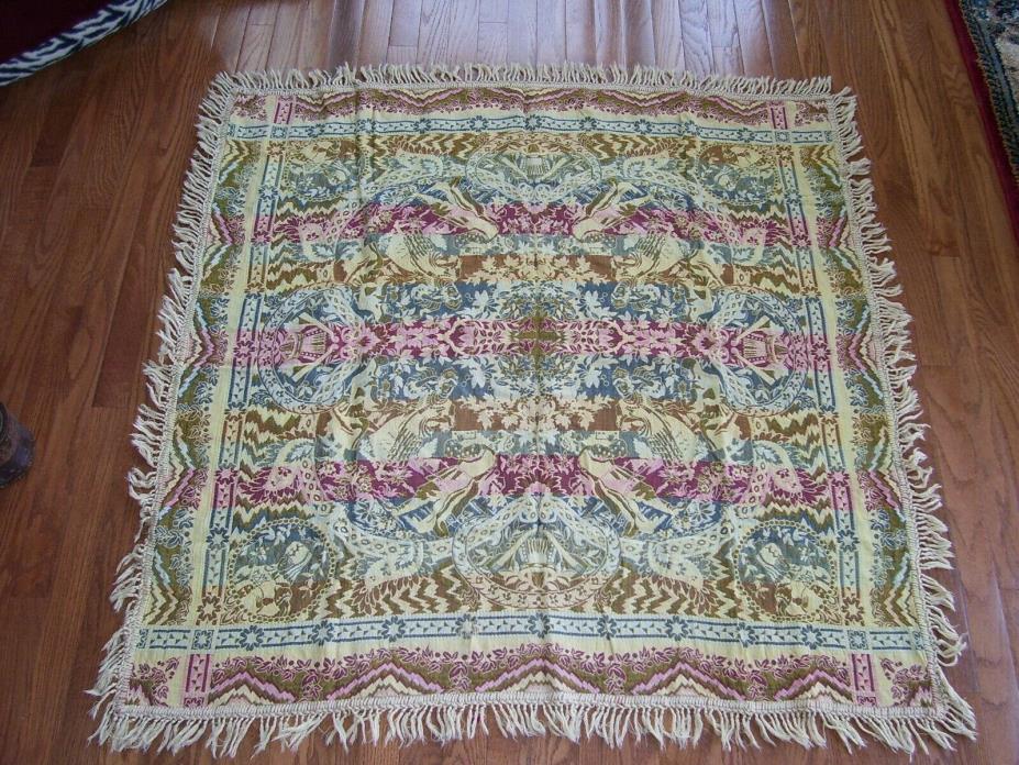 Antique  Tapestry Tablecloth Piano Cloth Fringe queen victorian figural  vtg 48