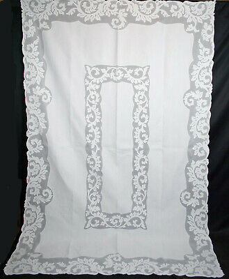 Antique Organdy Linen Applique Tablecloth Whitework Hand Stitched 102