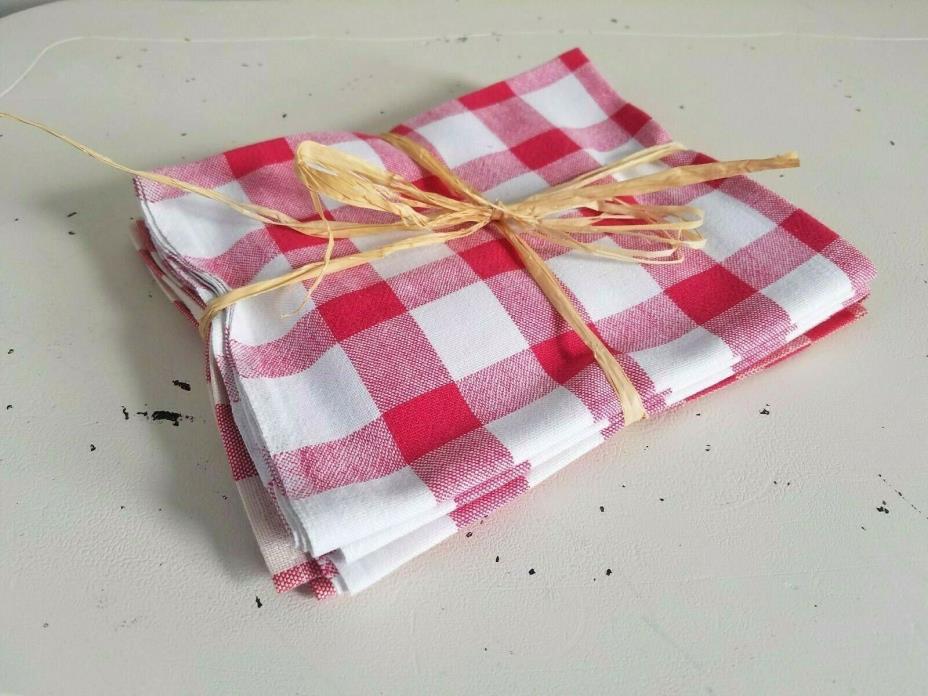 (3) Vintage CANNON Red White CHECK Cotton Kitchen Dish Towels PASTRY Cloth