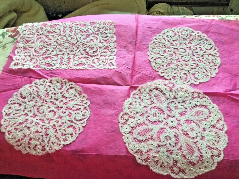 4 antique small vtg lace Dollie all hand made  lace
