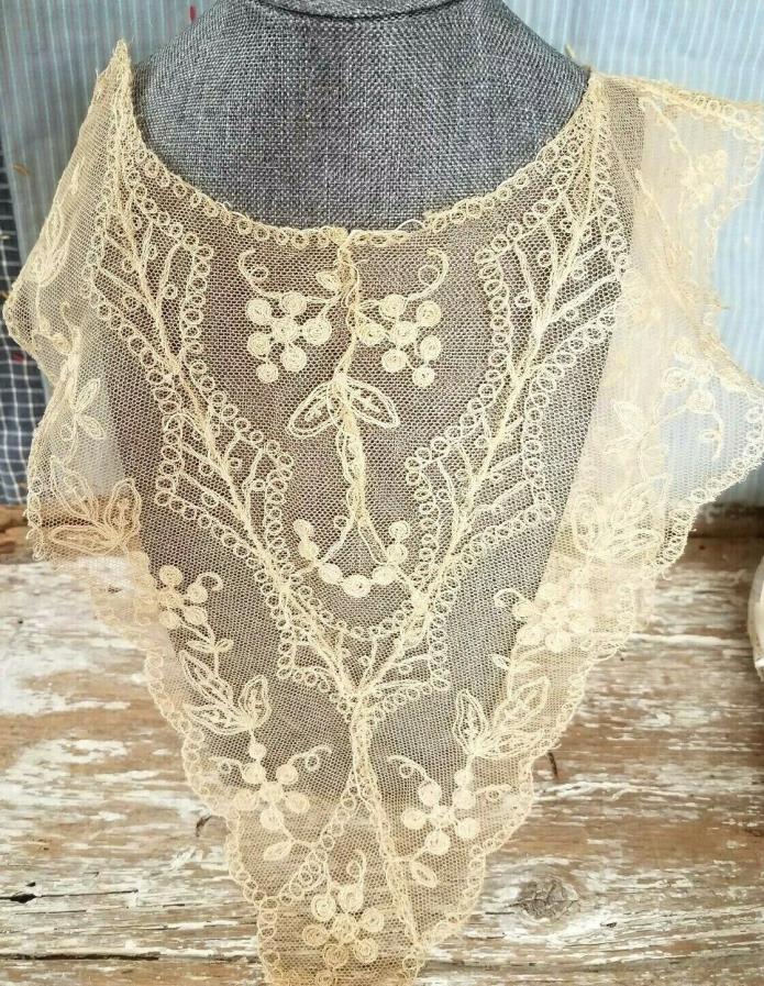 Antique Tambour Lace Collar Victorian Vintage Sewing Doll Trim