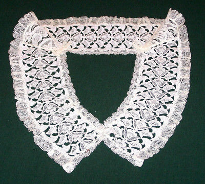 SPECTACULAR ANTIQUE BOBBIN & VENETIAN LACE COLLAR, SOFT IVORY, NEVER USED, c1920
