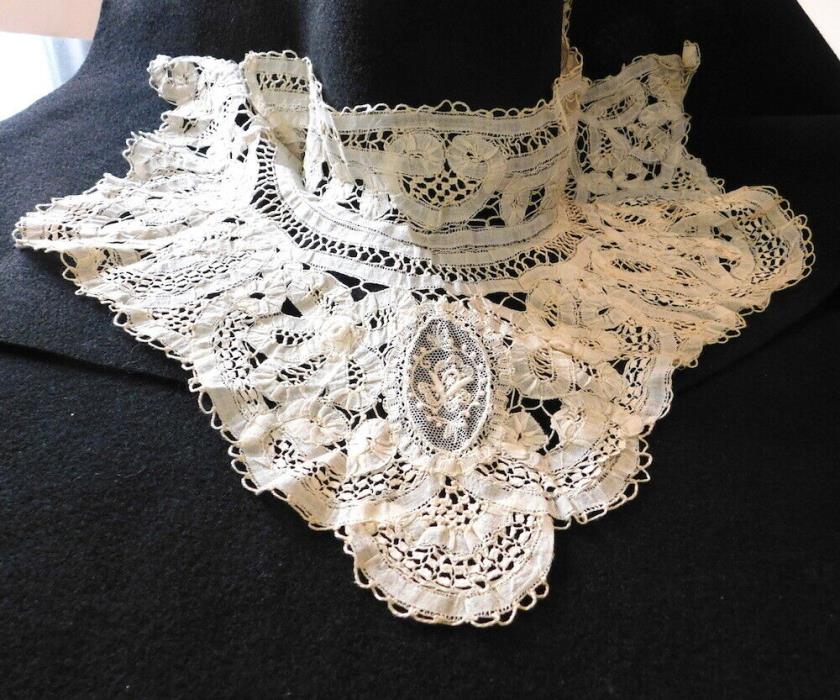 Big Beautiful Antique Victorian Handmade Battenburg Tape Lace High Neck Collar