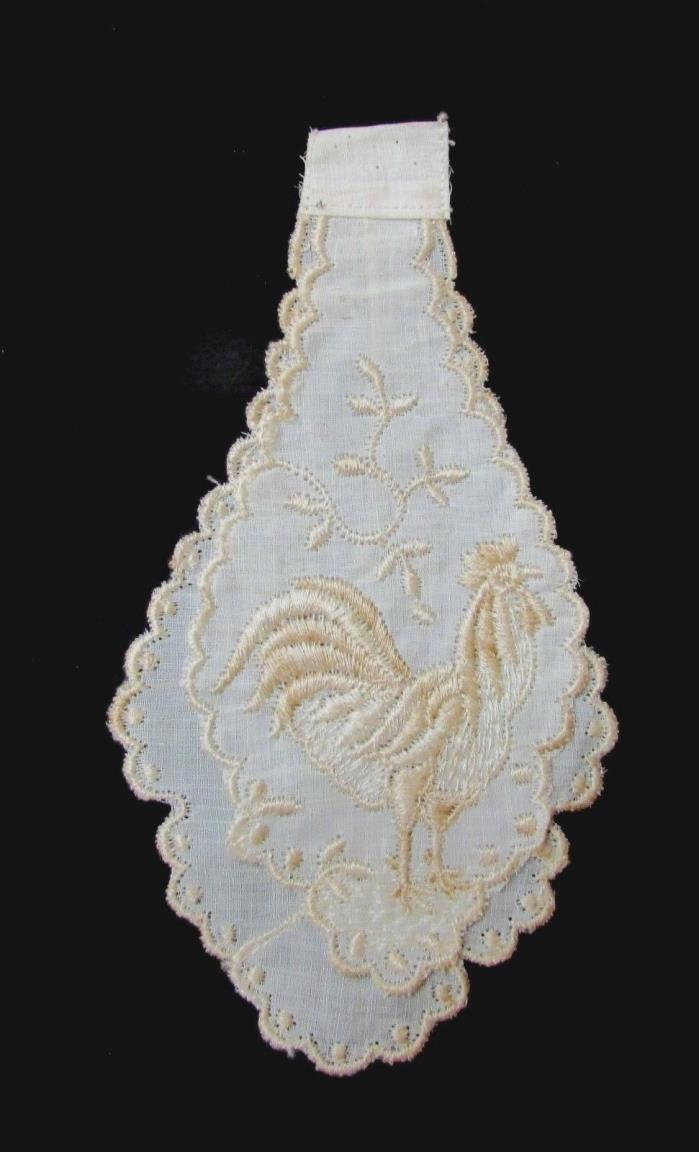 Edwardian Ladies Jabot tie for Collar with Embroidered Rooster
