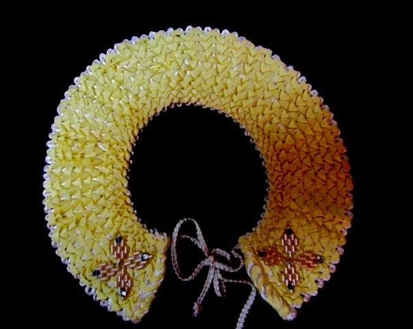 Victorian Childs Collar with Beads and Rhinestones- Yellow and white