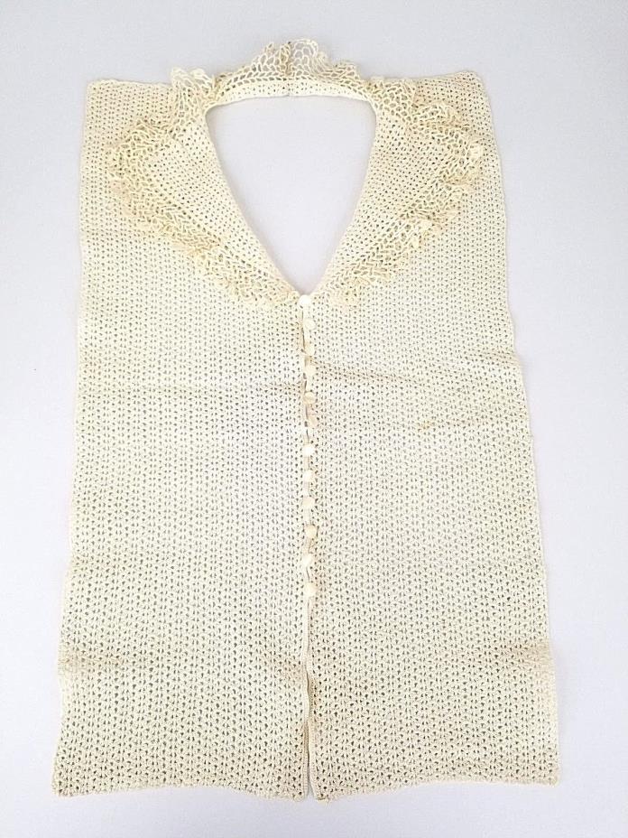 Antique Handmade Ivory Lace Crocheted Knit Collar with Mother of Pearl Buttons