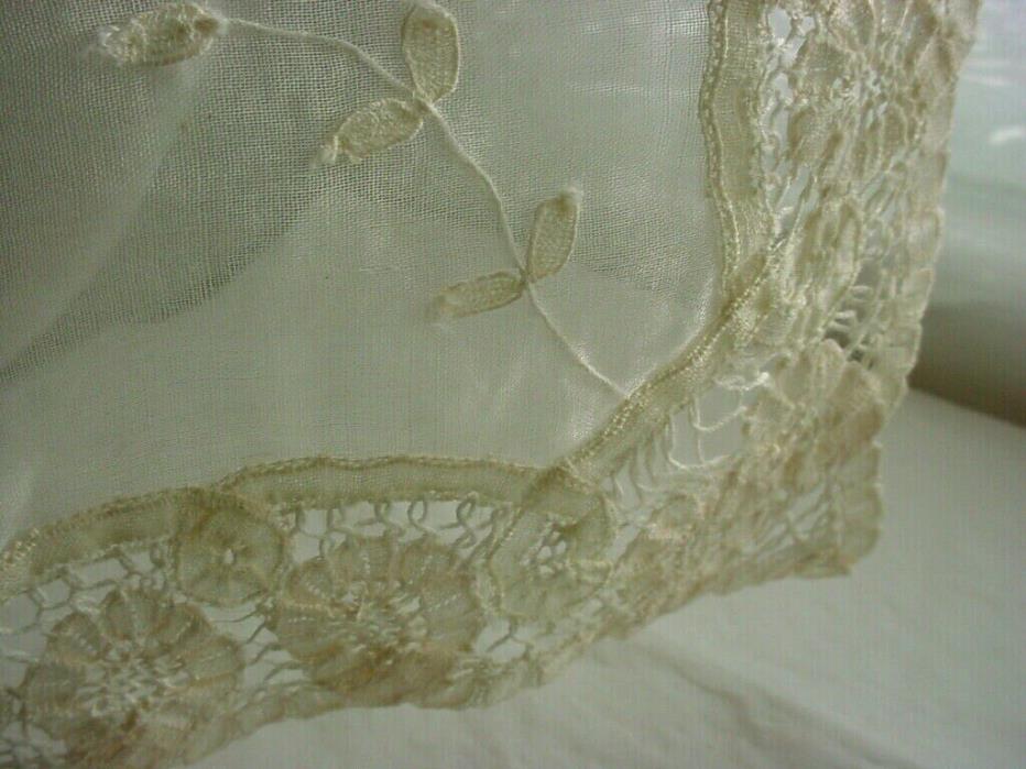 Antique Sheer Doily Lace Edge and Applique Delicate 10 by 15 inch