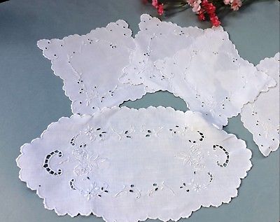 Vintage Madeira doily & 4 Coasters with floral embroidery