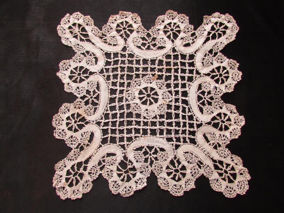 Antique/ Vintage Handmade Cream Irish Crocheted Square Doily 8 3/4