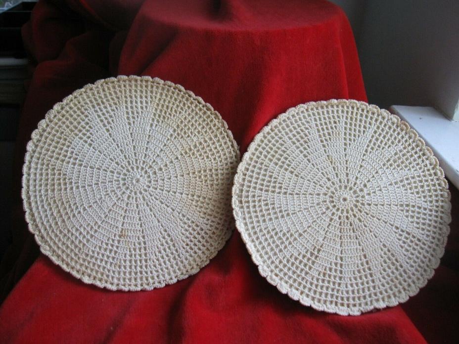 2 Antique Handmade Crochet Cream Colored Trivet-Pot Holder