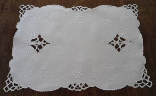 Antique Heirloom Set Italian Linen Tray Doily Placemat Cutwork Embroidery Floral